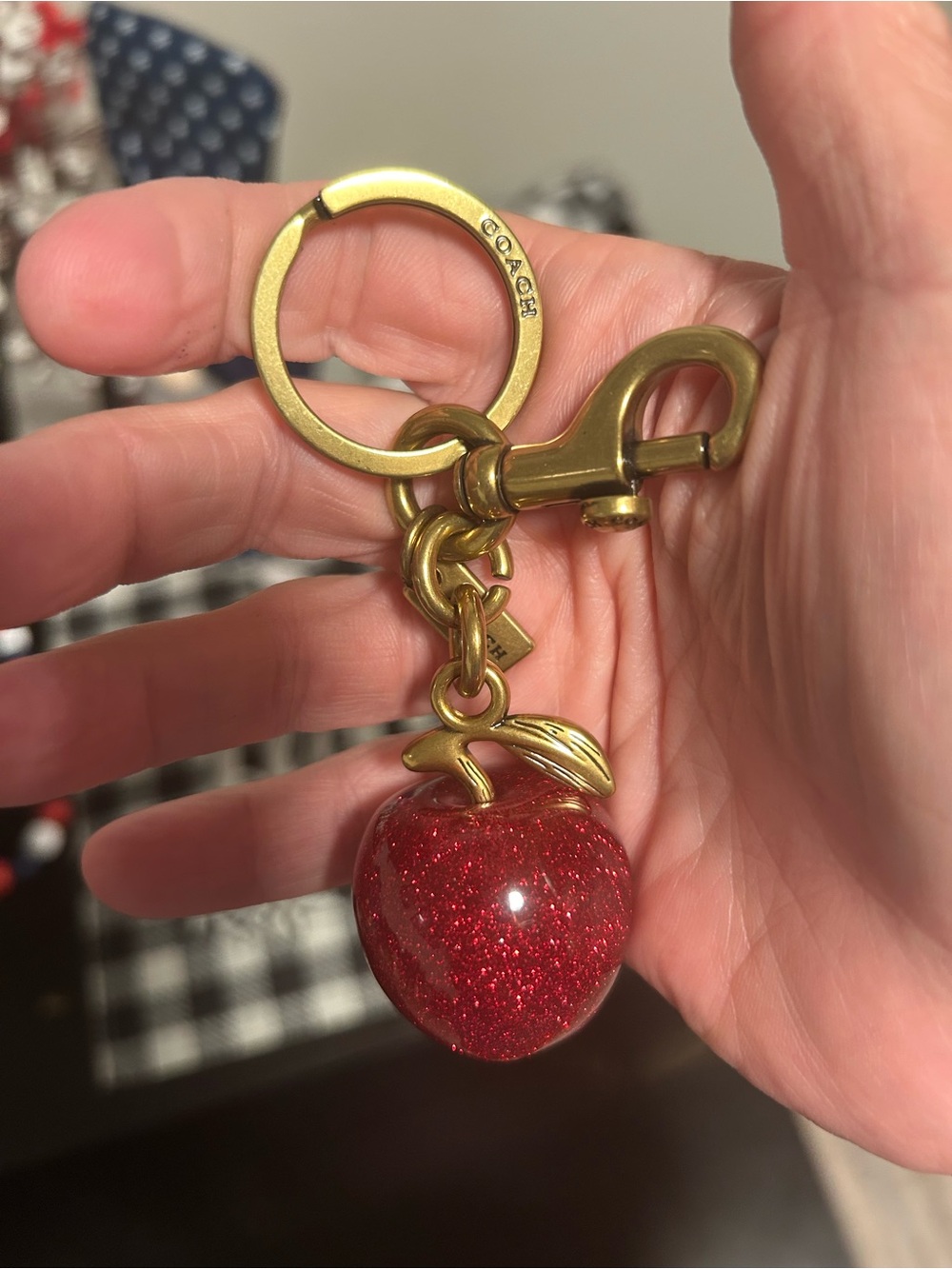 COACH❤️Branded Red Glitter Apple Key Charm with Gold-Tone Hardware 1st one